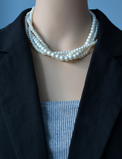 Collar Con Cuentas De Perlas En Capas