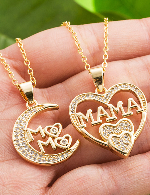 Fashion Love Copper Gold Plated Zirconium Heart Mama Necklace