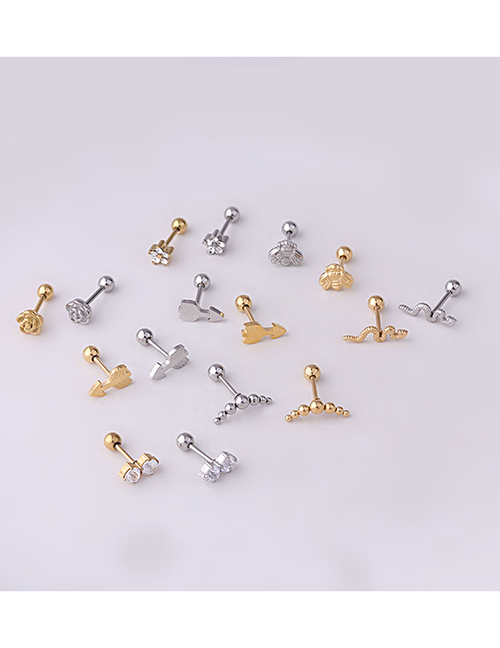 Fashion Gold 8# Stainless Steel Flower Snake Arrow Piercing Stud Earrings