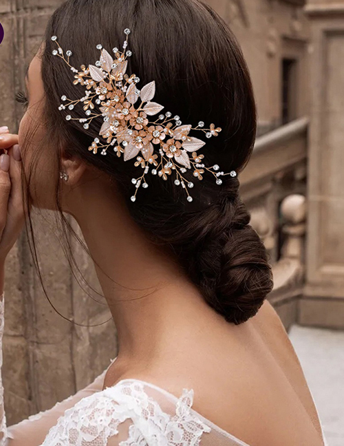 Peine De Pelo Trenzado Con Diamantes De Imitación De Hoja De Flor De Aleación