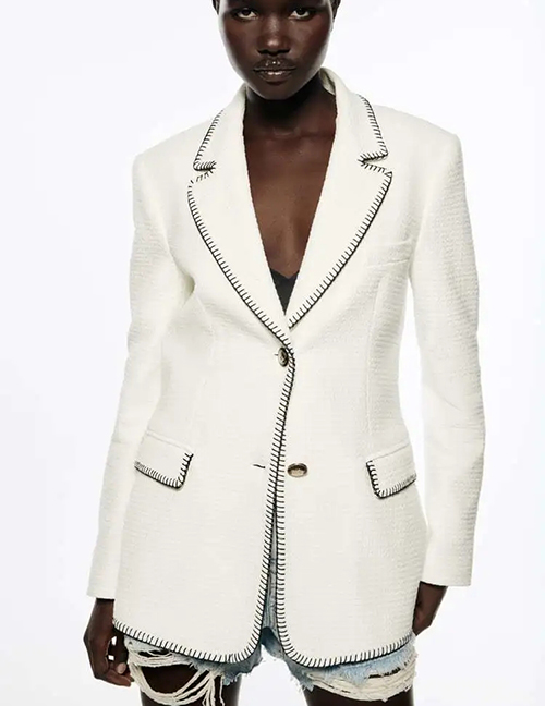 Fashion White Blazer With Stitched Straight Pockets