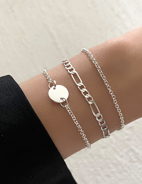 Fashion Silver Alloy Geometric Disc Chain Bracelet Set