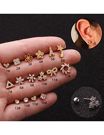 Fashion Drop-shaped Golden Golden Stainless Steel Screw Earrings Flower Zircon Do Not Need To Remove The Ear Bone Studs For Sleeping (1pcs)