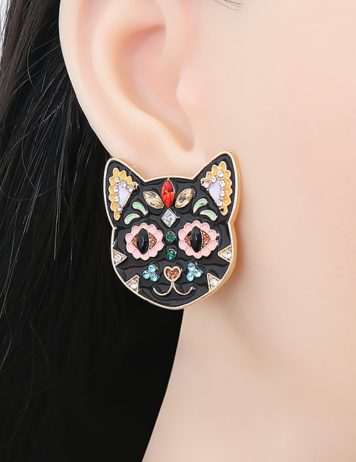 Fashion Gold Halloween Black Cat Earrings