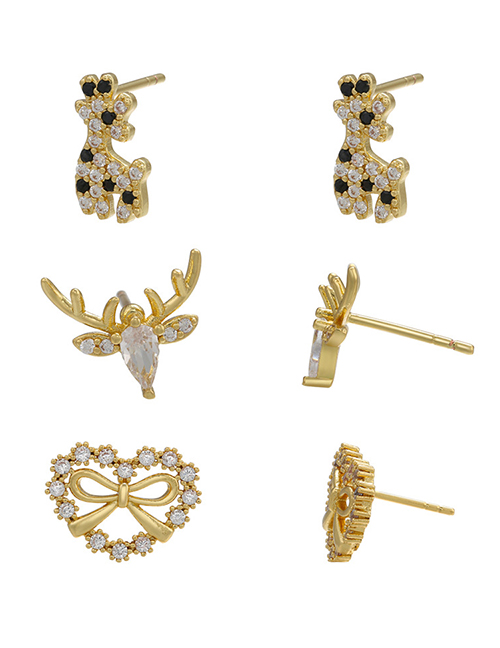 Fashion Golden Giraffe Bronze Diamond Giraffe Heart Bow Stud Earrings