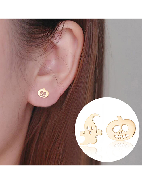 Fashion Rose Halloween Spooky Pumpkin Ghost Head Stud Earrings