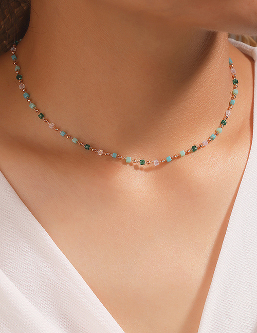 Fashion Green Cube Sugar Round Beads Beaded Necklace