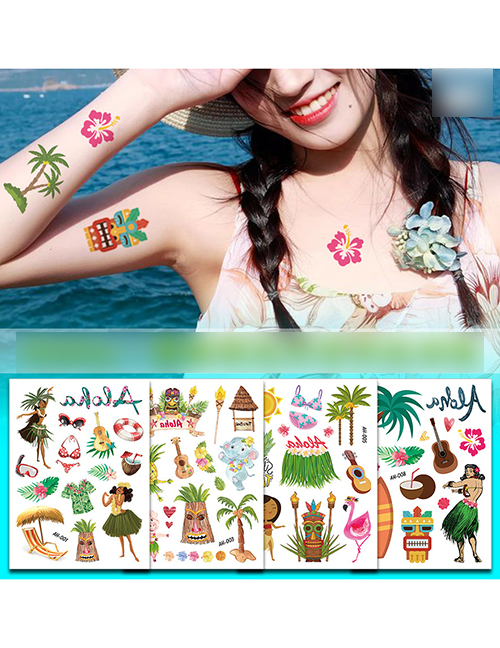 Fashion Ah-006 Cartoon Animal Coconut Tree Fruit Geometric Tattoo Sticker