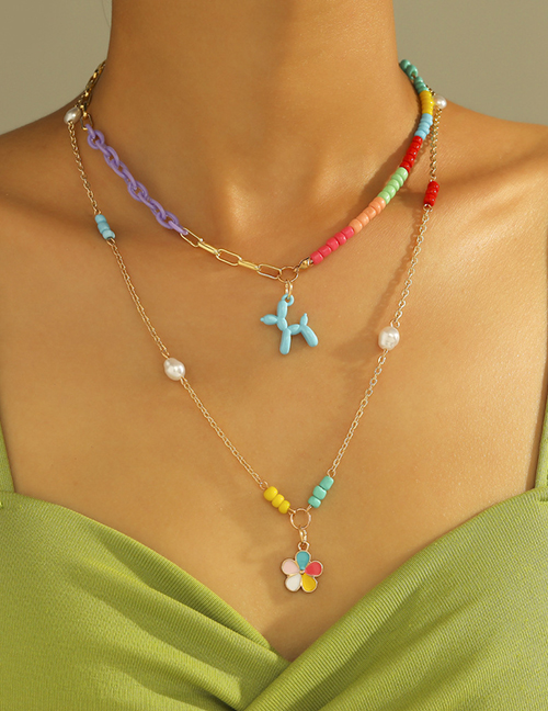 Collar De Múltiples Capas Del Perro Del Globo De La Cadena Del Color De La Costura De La Flor De Cerámica Suave