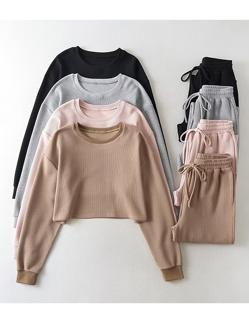 Conjunto De Suéter Con Cuello Redondo Y Pantalones Rectos Con Cordones En Color Liso