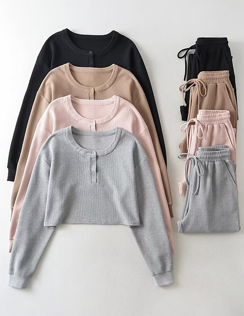 Conjunto De Suéter Con Cuello Redondo Y Pantalones Con Cordones En Color Liso
