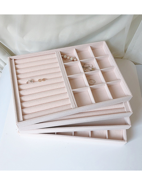 Fashion Beige Large 24 Grid Plate Beaded Velvet Ornament Storage Tray