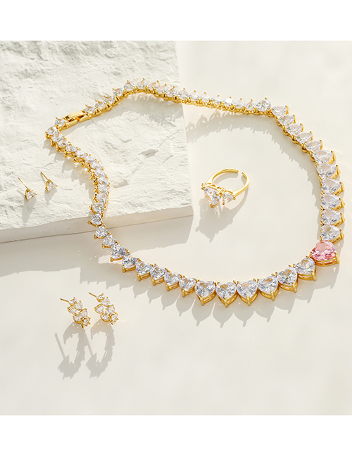 Fashion Vl128 Platinum White Bronze Heart Zirconium Necklace