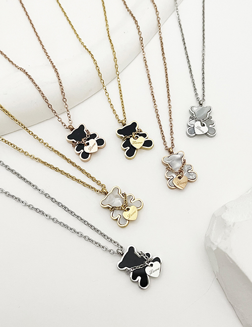 Fashion Rose Gold-black Bear Titanium Steel Shell Bear Alphabet Heart Necklace
