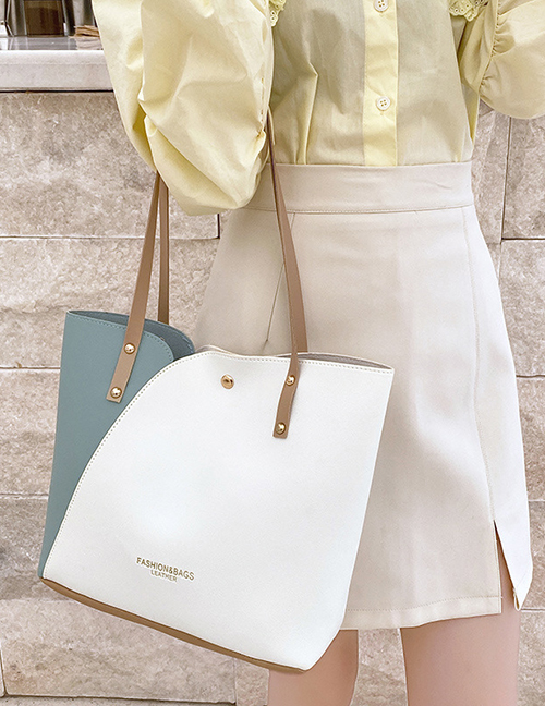 Fashion White Pu Colorblock Large Capacity Shoulder Bag