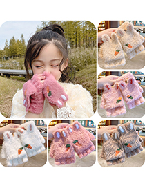 Fashion Light Gray Light Purple And White [3-6 Years Old] Plush Thickened Clamshell Fruit Embroidery Children Gloves