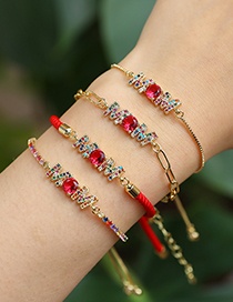 Fashion Red Copper Inlaid Zircon Braided Rope Letter Mom Bracelet
