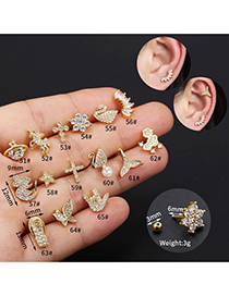 Gold 10 Copper Gold-plated Diamond Geometric Piercing Earrings [single]
