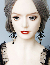 Fashion Black Halloween Spider Crystal Earrings