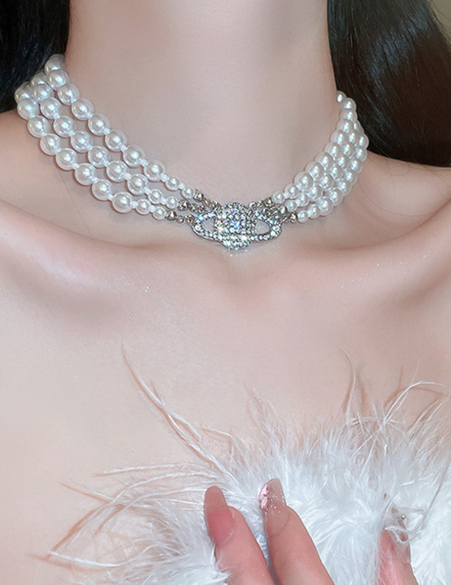 Collar Planeta De Perlas En Capas Y Diamantes Con Cuentas