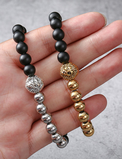 Fashion Lion Head Silver Geometric Stone Beaded Lion Head Bracelet