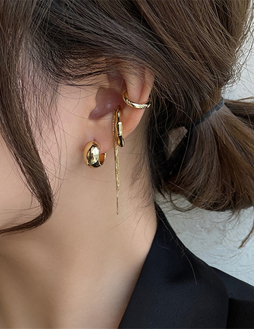 Fashion Gold Irregular Metal Chain Ear Cuff Set