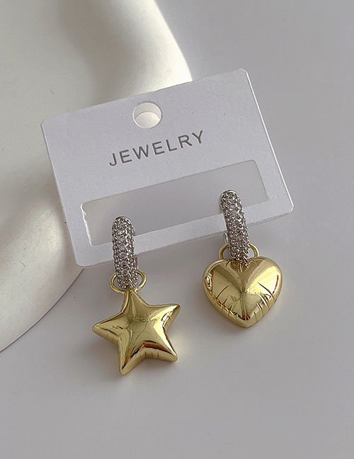 Fashion Gold Metal Inlaid Zirconium Heart Star Hoop Earrings