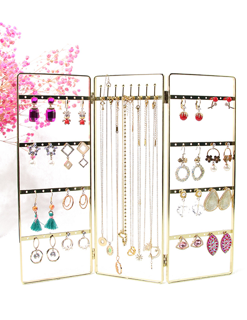 Fashion 3 Sides Earrings Necklace Holder Gold Metal Geometric Display Stand