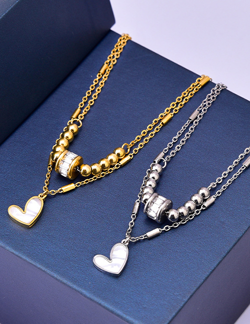 Fashion Gold Titanium Steel Shell Heart Diamond Transfer Beads Double Layer Anklet
