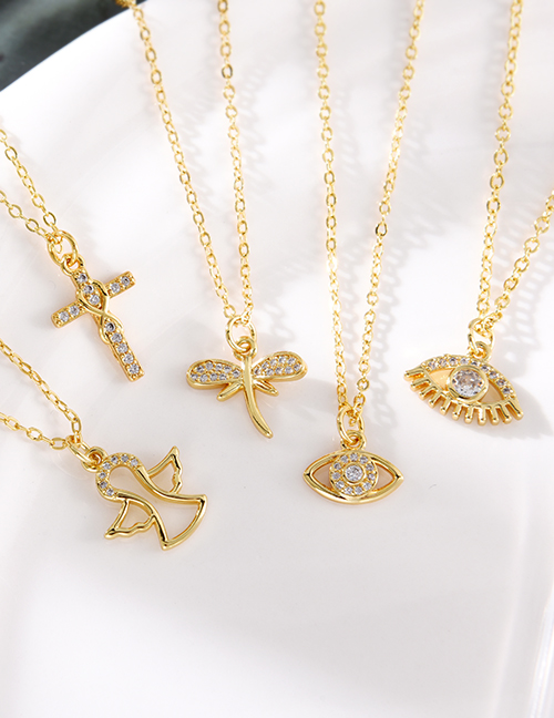 Fashion Golden 6 Zirconia Dragonfly Pendant Necklace In Copper