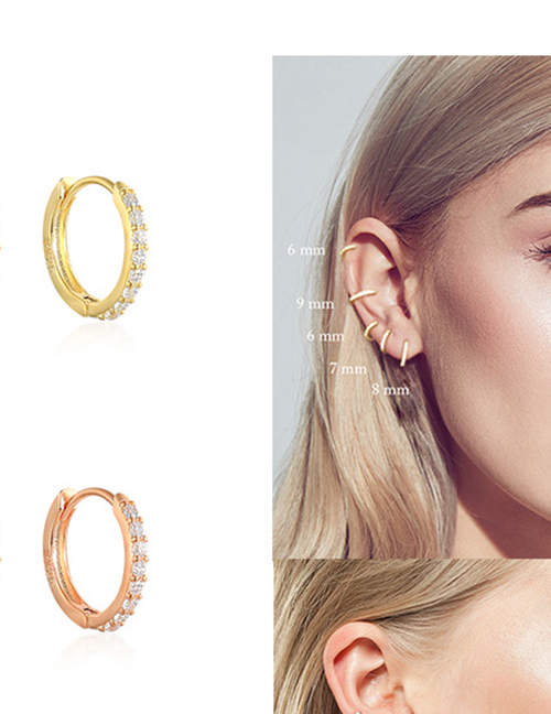 Fashion Rose Gold - White Diamond 6mm Metal Diamond Round Earrings