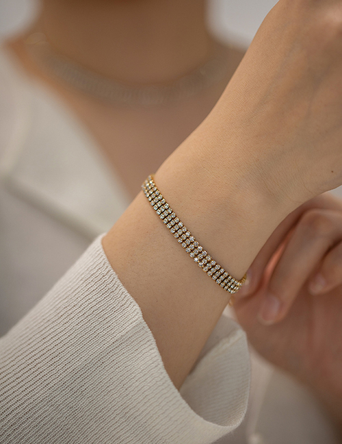 Fashion 1# Titanium Steel Gold Plated Diamond Multi-layered Prong Bracelet