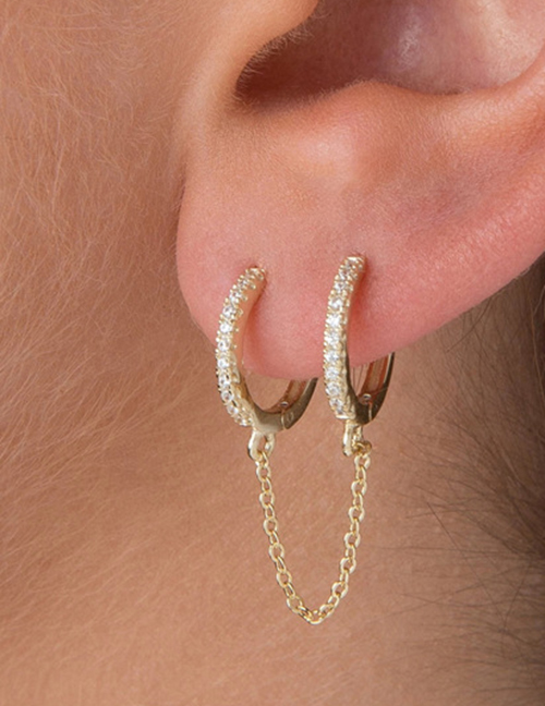 Fashion Gold Metal Diamond Chain Tassel Hoop Earring (single)