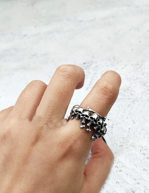 Fashion Silver Pure Copper Skull Open Ring
