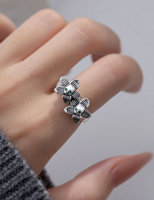 Fashion Silver Pure Copper Diamond Skull Flower Ring