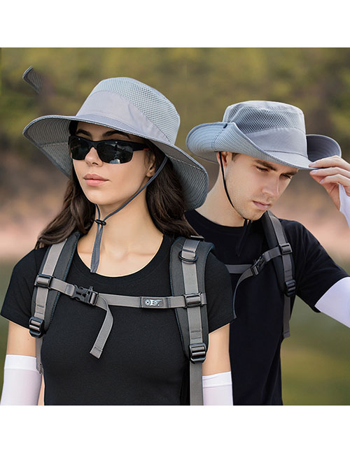 Fashion Deep Gray Polyester Waterproof Pumping Rope Sunscreen Folding Fisherman Hat