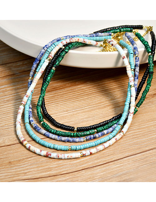 Fashion Blue Pine Color Head Beaded Necklace