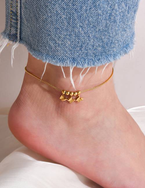 Fashion Gold Titanium Sequin Butterfly Pendant Tassel Beaded Anklet