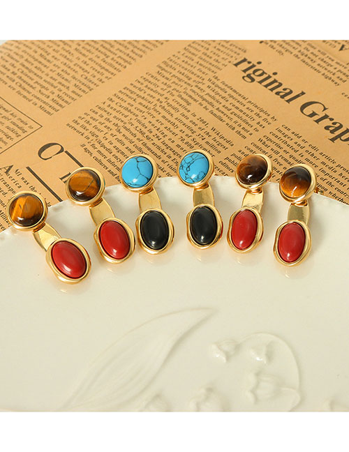 Aretes Geométricos De Ojo De Tigre De Acero Titanio