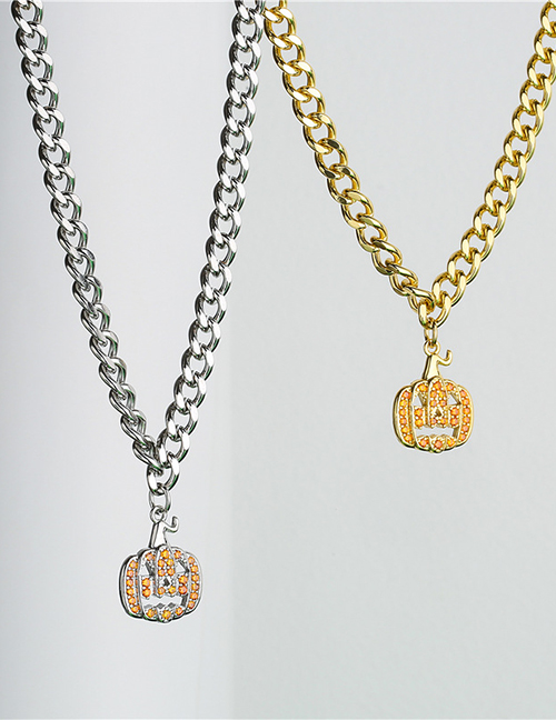 Fashion Platinum Pumpkin Necklace Copper Inlaid Diamond Pumpkin Chain Necklace
