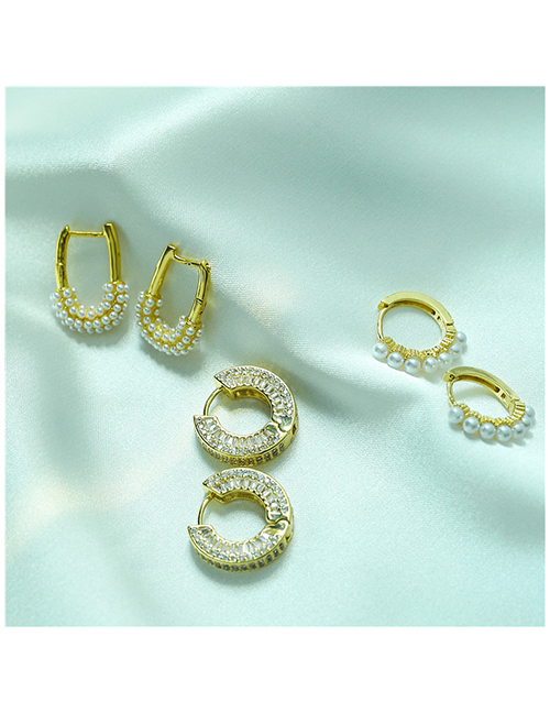 Fashion Platinum Pearl Ear Ring Copper Inlaid Pearl Round Ear Ring