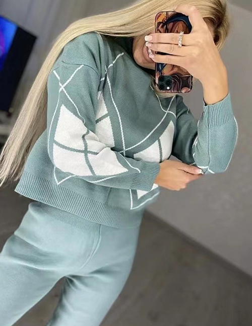 Chaqueta De Punto De Cuadrícula Acrílica Pantalones Rectos Suite