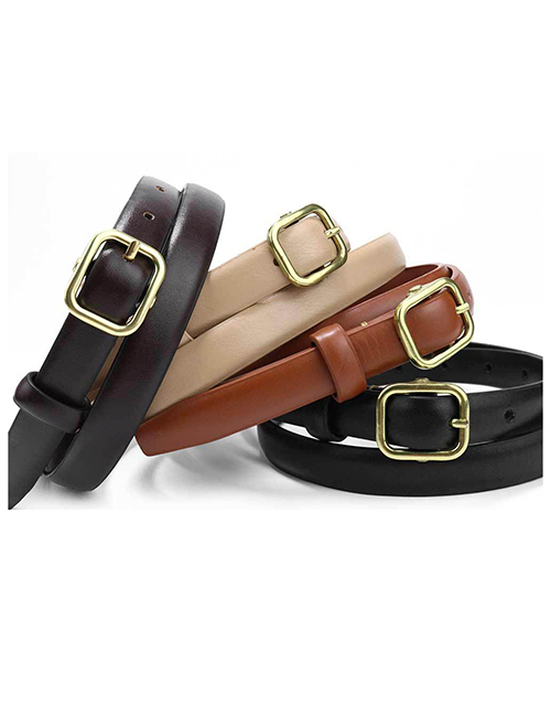 Fashion Dark Brown Faux Leather Square Buckle Wide Belt