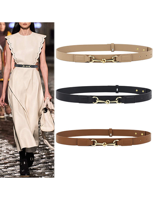 Fashion Camel Faux Leather Metal Buckle Wide Belt