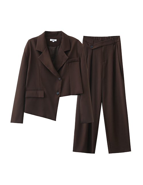 Chaqueta Asimétrica De Solapa De Poliéster Conjunto De Pantalones De Pierna Recta