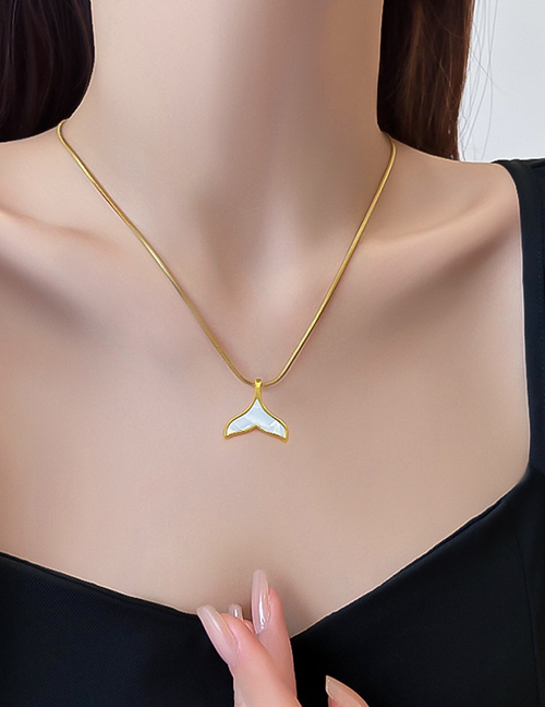 Fashion Silver Titanium Shell Fishtail Necklace