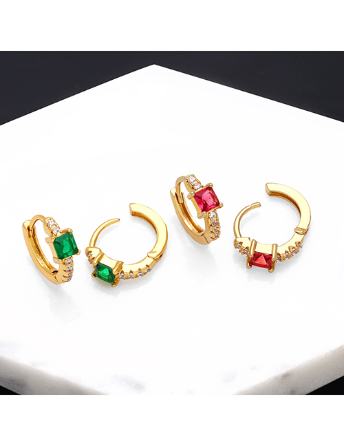 Fashion Green Brass Set Square Zirconium Round Earrings