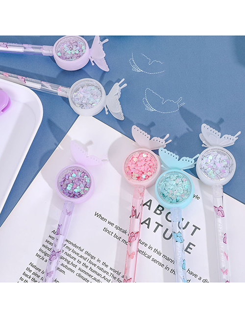 Fashion Pink Plastic Butterfly Glitter Gel Pen