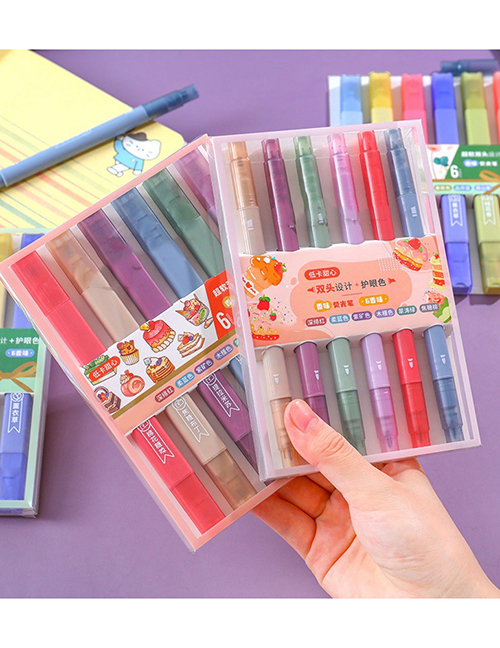 Fashion Square Pole Low Card Sweetheart Plastic Double-ended Scented Soft-tip Highlighter