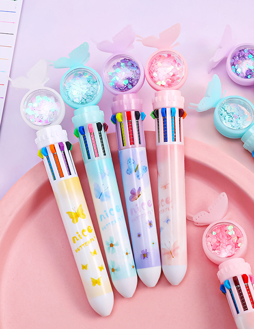 Fashion Pink Cartoon Butterfly Ten Color Pressing Ballpoint Pen